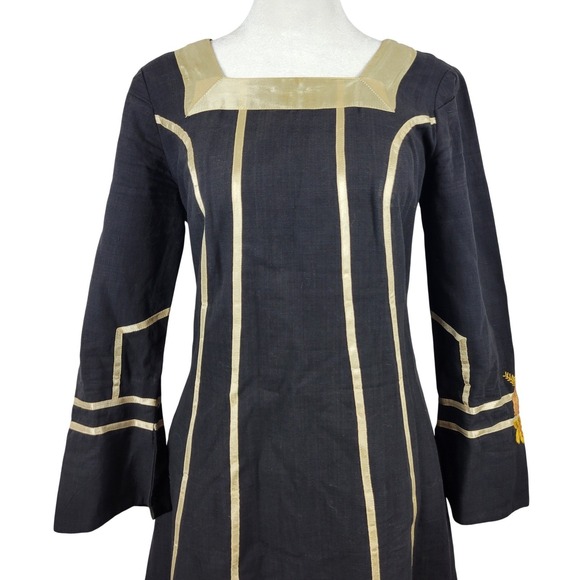 Vtg 70s Josefa Ibarra Black Floral Embroidered Midi S Dress Designer A-Line Boho - Picture 3 of 16